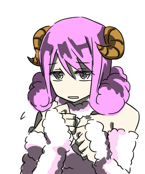 aries_(fairy_tail), bare_shoulders, breasts, curly_hair, detached_sleeves, fairy_tail, horns, long_hair