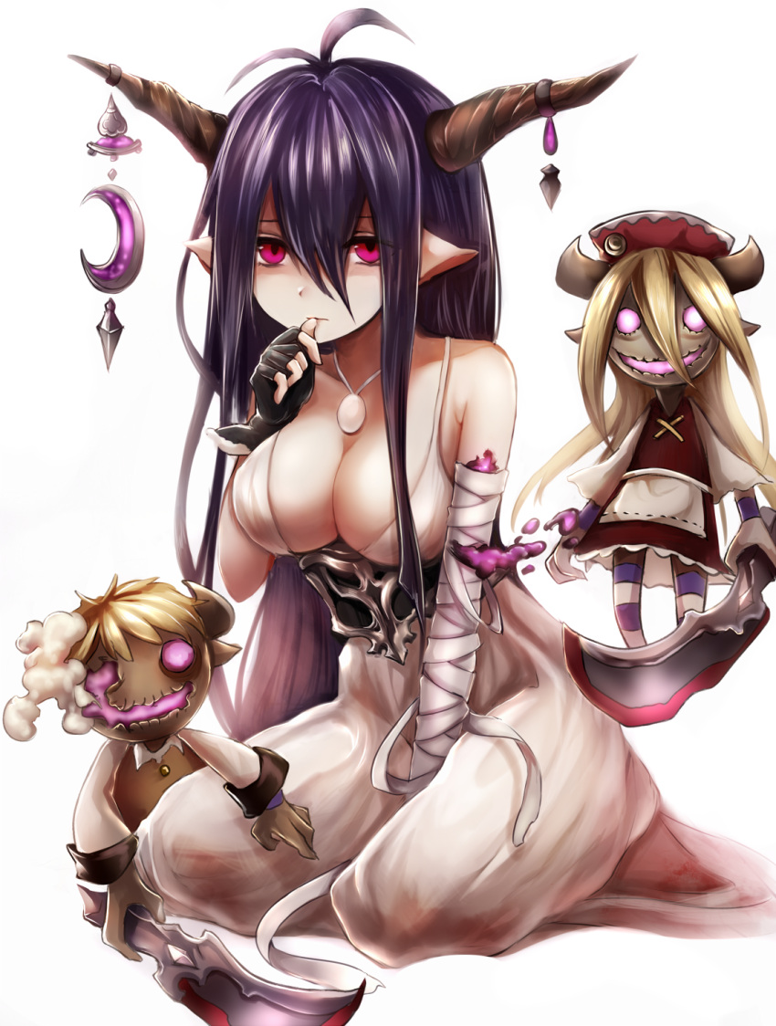 1girl, antenna_hair, bandage, between_legs, black_gloves, blonde_hair, blood, bloody_clothes