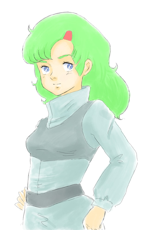 1girl, blue_eyes, elchi_cargo, female, gidayasen, green_hair, sentou_mecha_xabungle, solo