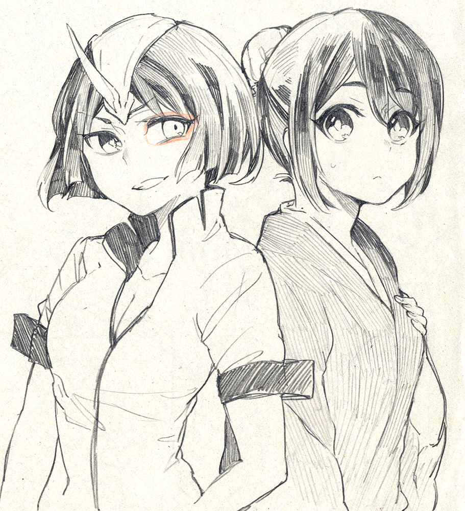 2girls, arrancar, bleach, emilou_apacci, grin, hinamori_momo, horn, mebuti