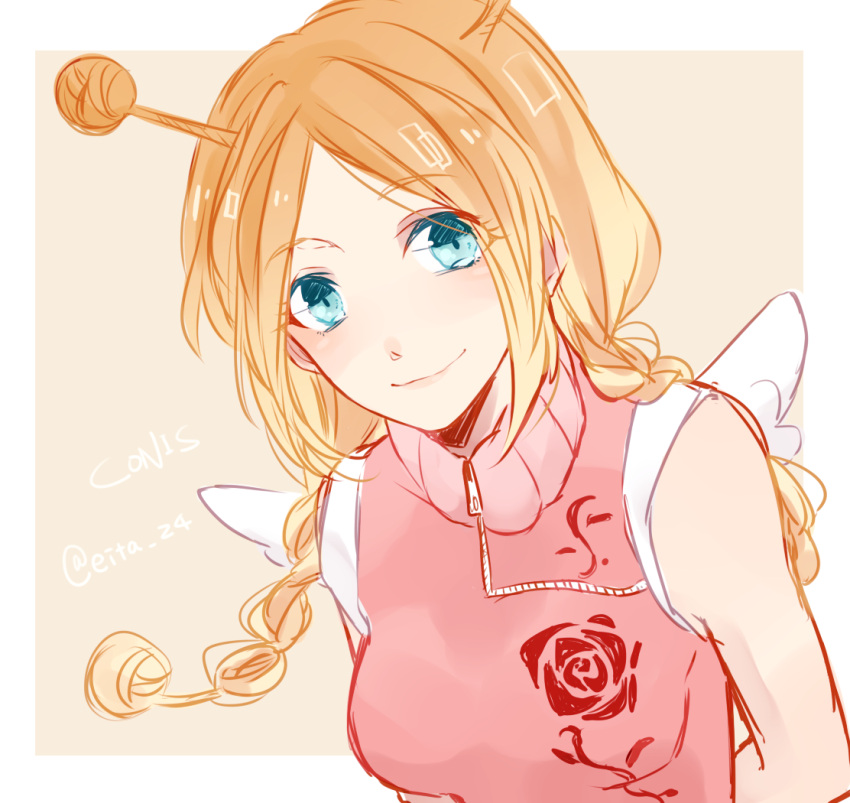 1girl, artist_name, blonde_hair, blue_eyes, braid, character_name, conis_(one_piece), long_hair