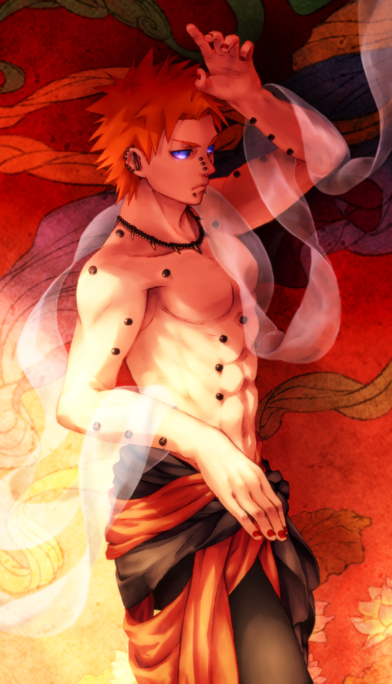 1boy, chest, highres, looking_at_viewer, male_focus, morori, nail_polish, naruto