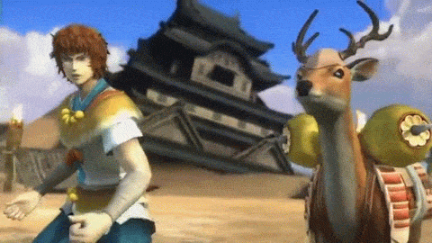 1boy, animated, animated_gif, armor, deer, lowres, male_focus, samurai