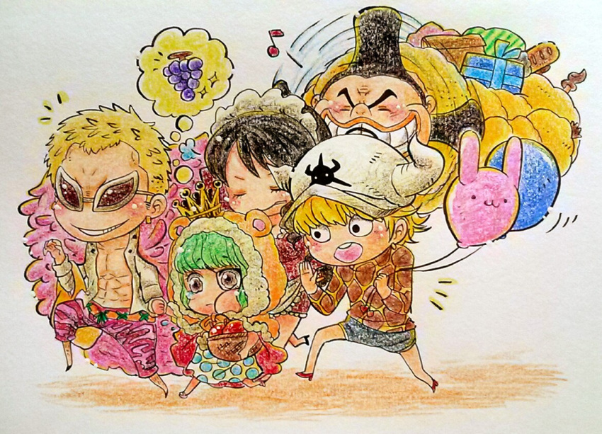 baby_5, balloon, buffalo_(one_piece), chibi, dellinger, donquixote_doflamingo, donquixote_pirates, dressrosa