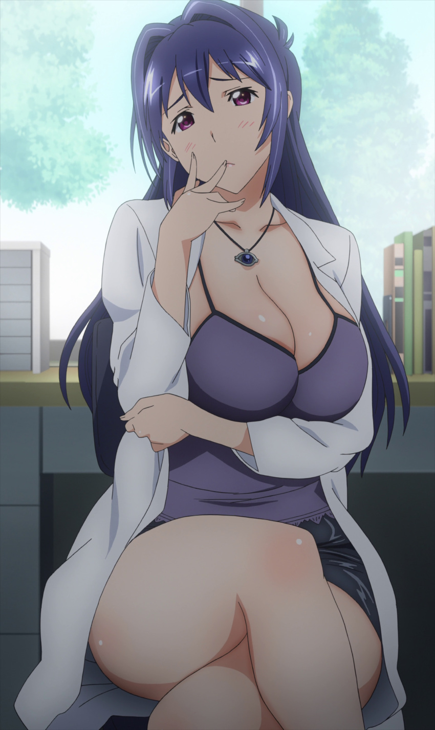 blue_hair, breasts, highres, huge_breasts, maken-ki!, nijou_aki, stitched, violet_eyes