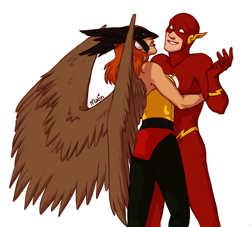 1boy, 1girl, belt, bird_wings, black_legwear, bodysuit, dc_comics, flash_(series)