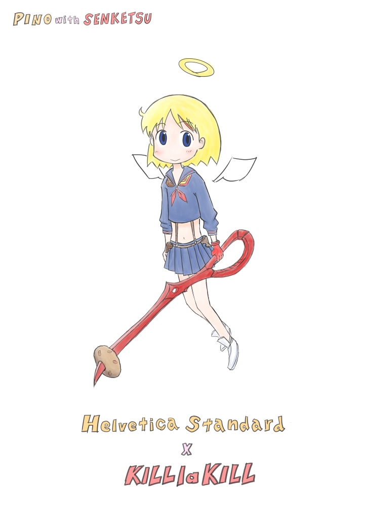 crossover, helvetica_standard, kill_la_kill, nichijou, pino_(helvetica_standard), senketsu