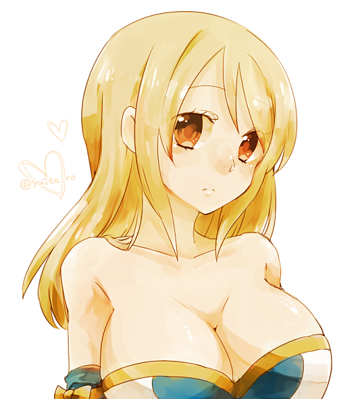 1girl, blonde_hair, breasts, brown_eyes, cleavage, fairy_tail, large_breasts, long_hair, lucy_heartfilia, yuita_ro