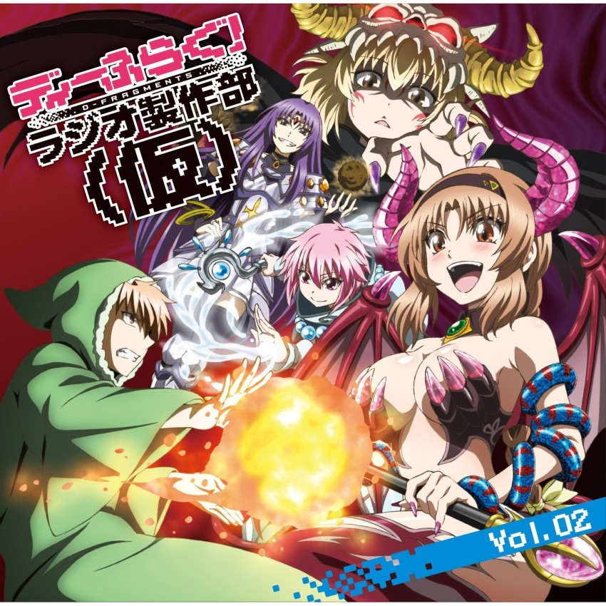 blonde_hair, brown_eyes, brown_hair, d-frag!, demon_girl, fireball, karasuyama_chitose, kazama_kenji