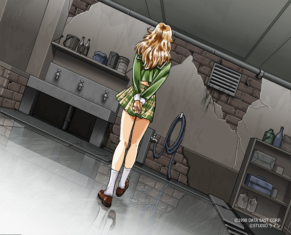 1girl, arms_behind_back, back, blonde_hair, doukoku_soshite, game_cg, hands_together, long_hair, neckerchief, norma_wendy, pleated_skirt, sailor_collar, school_uniform, skirt, solo, walking, yokota_mamoru