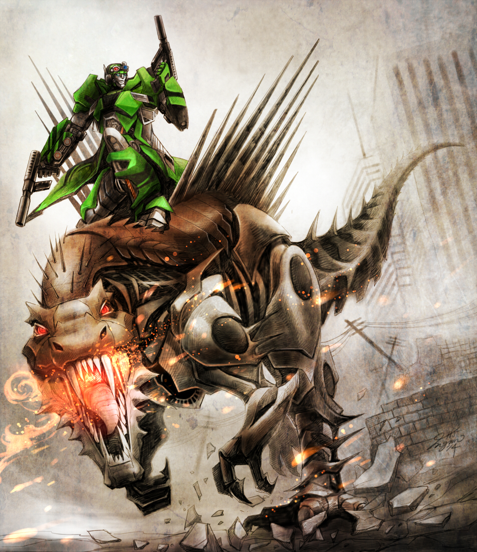 autobot, crosshairs_(transformers), dinobot, gun, mecha, robot, scorn_(transformers), tagme, transformers, transformers:_age_of_extinction, weapon
