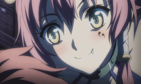 1boy, animated, animated_gif, collaboration_works, demon_girl, fang, kyonyuu_fantasy, lowres, redhead, shamsiel, smile, succubus, sweat, talking, waffle, yellow_eyes