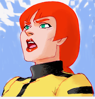 1girl, cosplay, densetsu_kyojin_ideon, female, green_eyes, harulu_ajiba, kumanokumatarou, lipstick