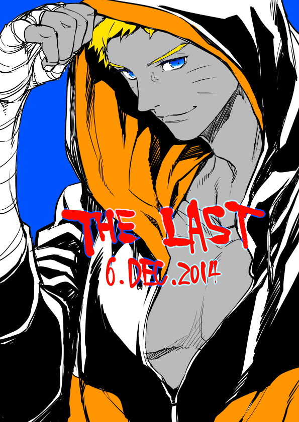 1boy, bandage, blonde_hair, blue_background, blue_eyes, face, facial_mark, looking_at_viewer