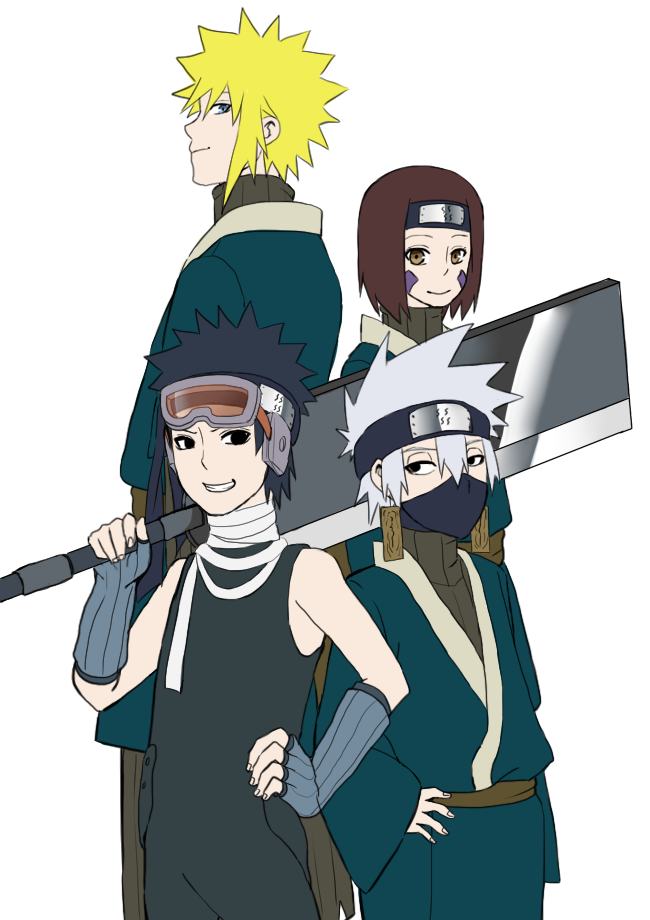 1girl, 3boys, age_difference, black_eyes, black_hair, blonde_hair, blue_eyes, brown_hair
