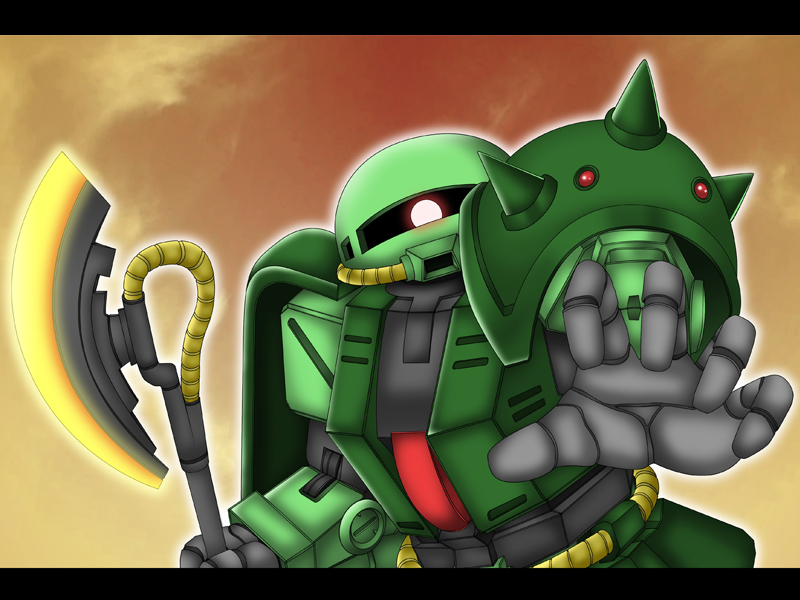 80s, axe, gundam, gundam_0080, mecha, n-cleartail, outstretched_hand, weapon