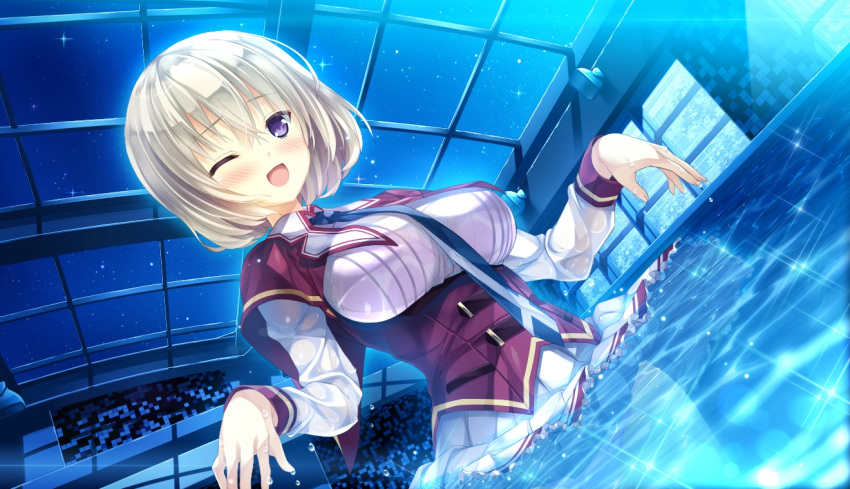 1girl, ashishun, blonde_hair, blush, breasts, game_cg, happy, kokonoka