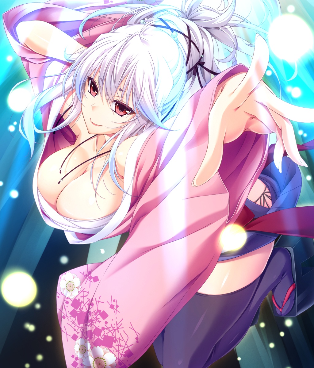 1girl, atelier_kaguya, black_legwear, breasts, choco_chip, cleavage, feet, game_cg