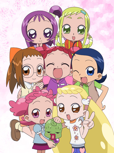 6+girls, asuka_momoko, bangs, blonde_hair, blue_eyes, blue_hair, brown_eyes, brown_hair