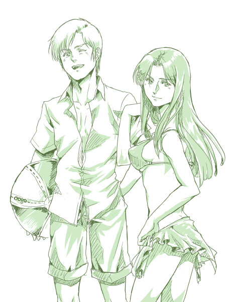 1boy, 1girl, 80s, ball, beachball, bernard_wiseman, bikini, christina_mackenzie