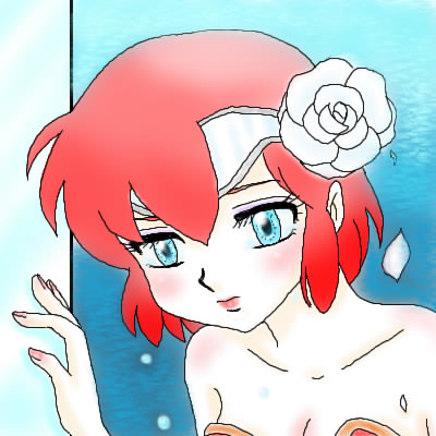 1girl, blue_eyes, elle_de_rosenbach, female, flower, gradient, gradient_background, headband