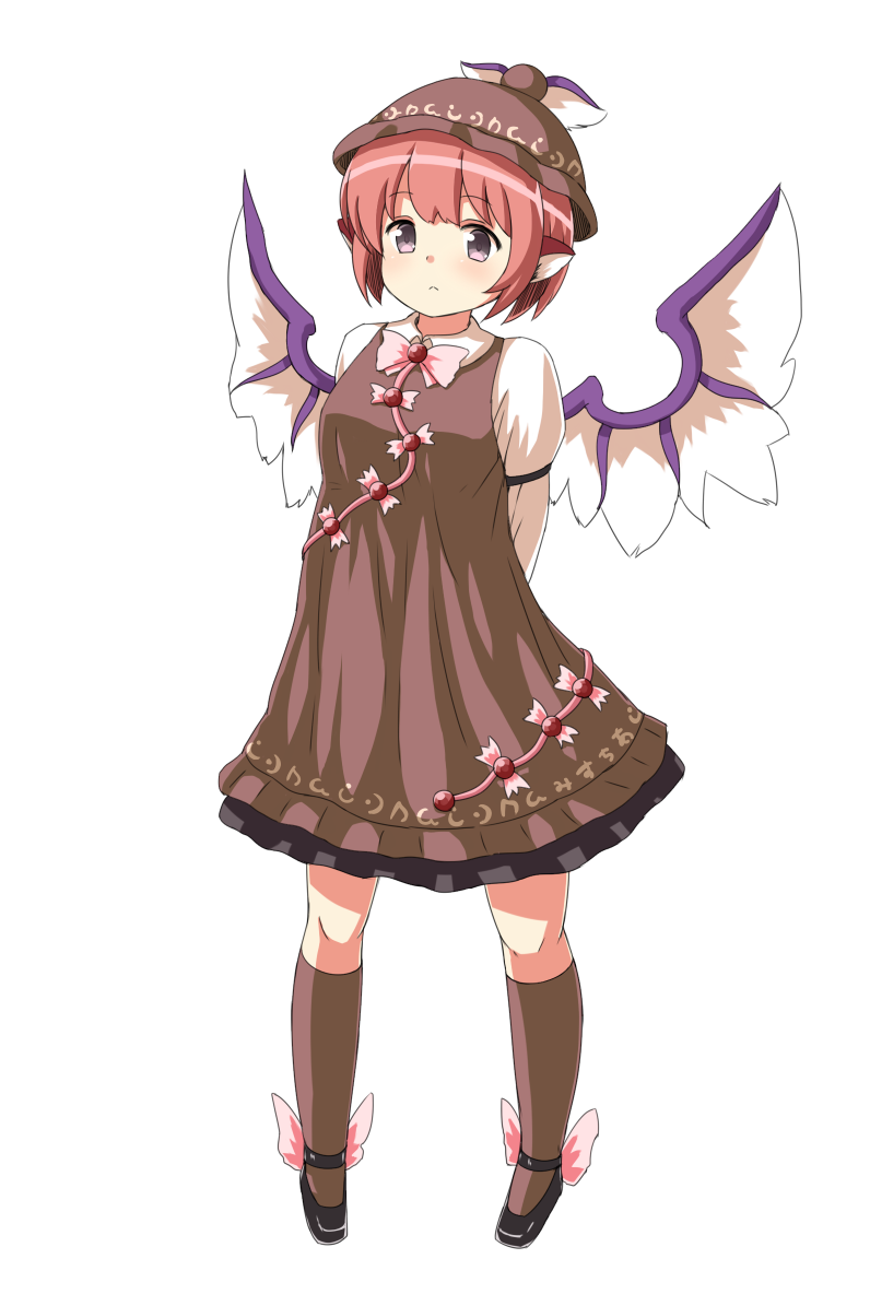 1girl, :<, animal_ears, arm_garter, arms_behind_back, black_shoes, bow, bowtie