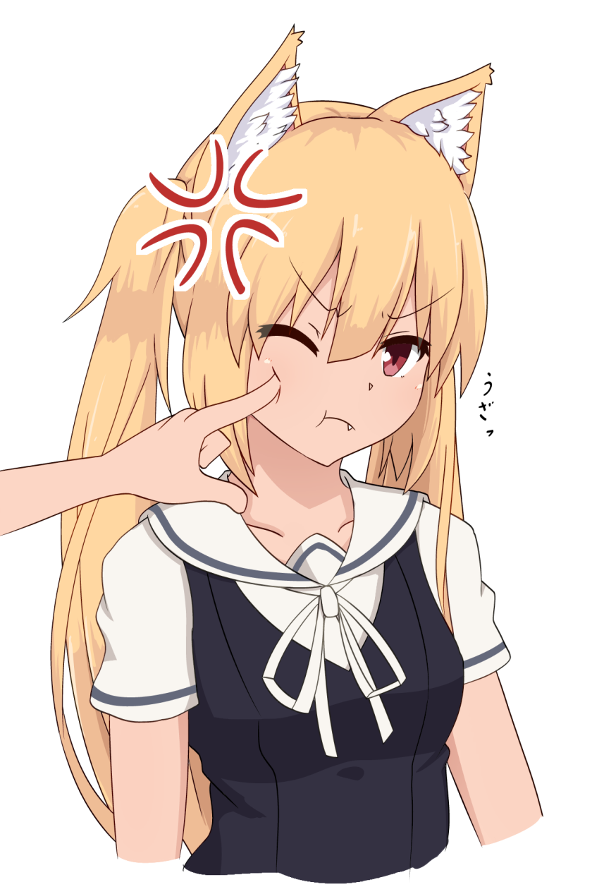 >;t, 1girl, ;t, anger_vein, angry, animal_ears, bangs, blonde_hair