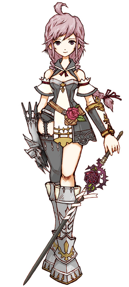 claves, flower, official_art, pink_eyes, pink_hair, red_rose, rose, sword