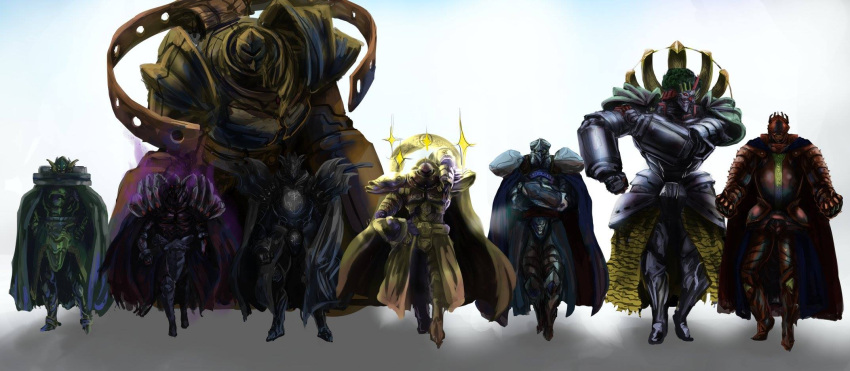 armor, bakabakasii, caius_the_shadow_monarch, delg_the_dark_monarch, duel_monster, granmarg_the_rock_monarch, highres, jpeg_artifacts