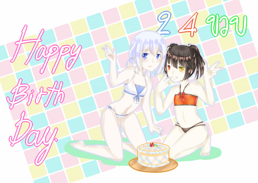 2girls, bad_id, black_hair, blue_eyes, child, date_a_live, flat_chest, heterochromia