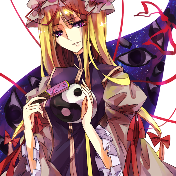 1girl, aeolus, blonde_hair, closed_fan, fan, folding_fan, frilled_sleeves, frills