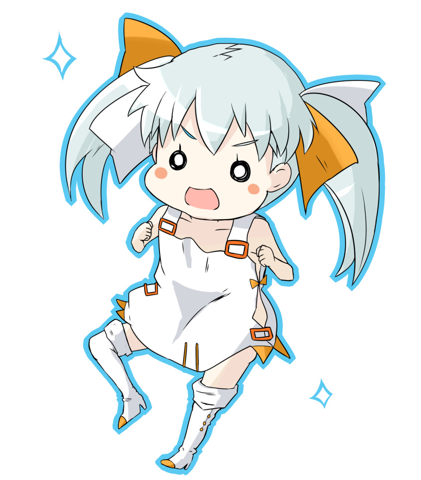 >:o, 1girl, :o, boots, chibi, dress, esupe, grey_eyes