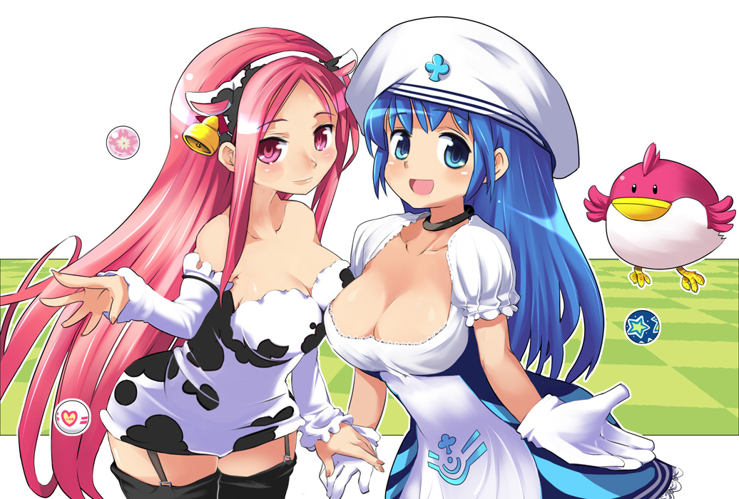 animal_ears, arin, ball, bell, blue_eyes, blue_hair, breasts, choker