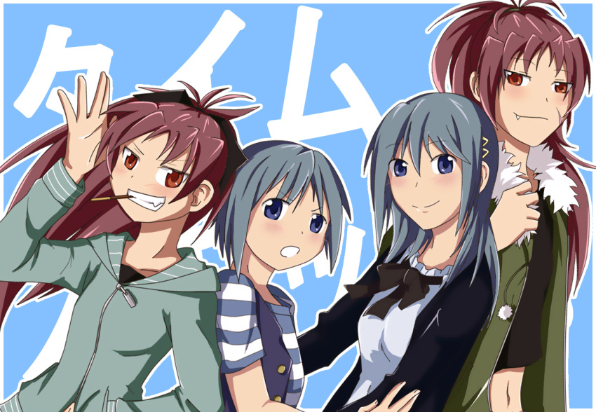 4girls, mahou_shoujo_madoka_magica, miki_sayaka, multiple_girls, older, sakura_kyouko, worthlessvalor