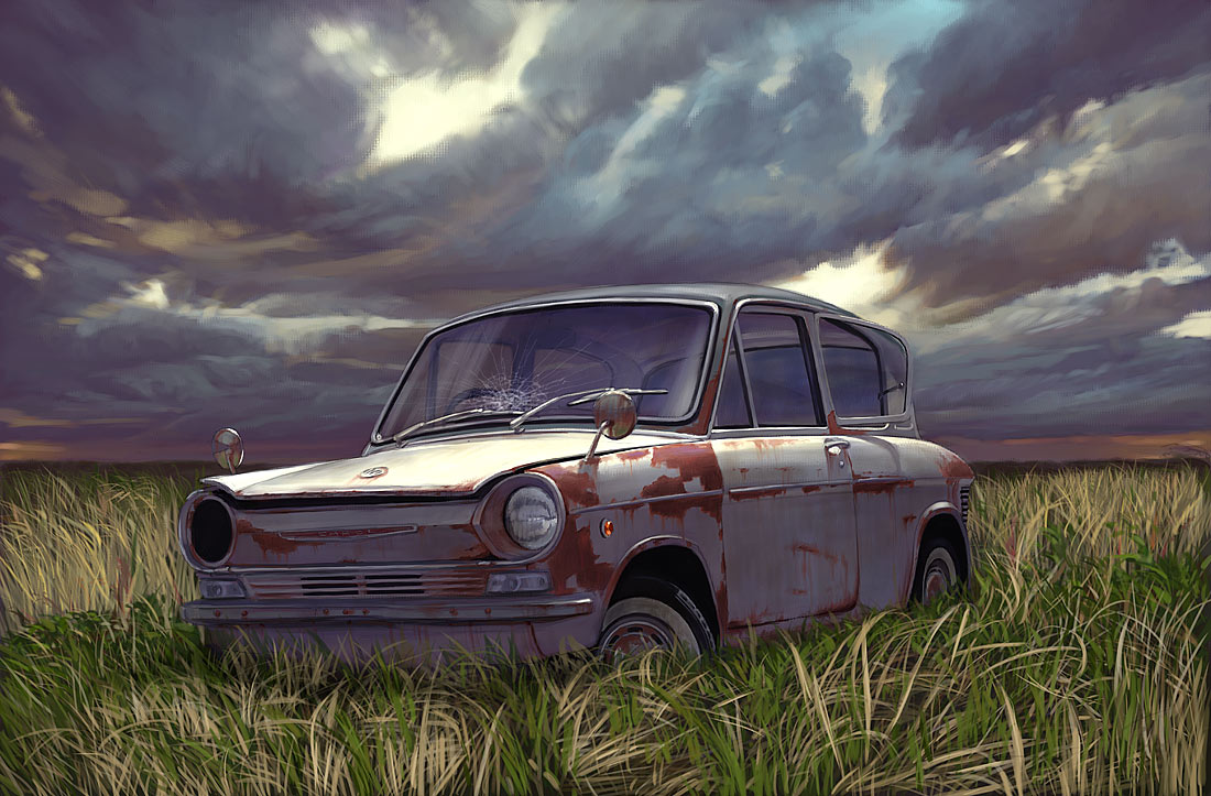grass, ilmizu, mazda_carol, motor_vehicle, realistic, scenery, vehicle