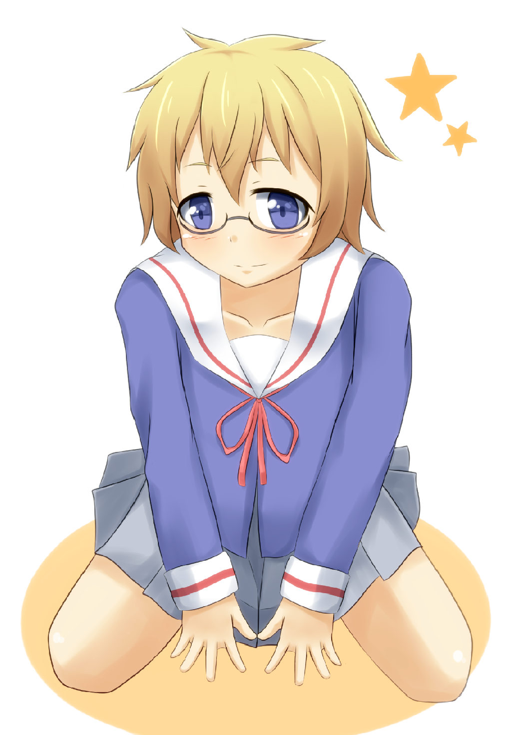 1girl, blue_eyes, blush, brown_hair, female, glasses, highres, mikakunin_de_shinkoukei