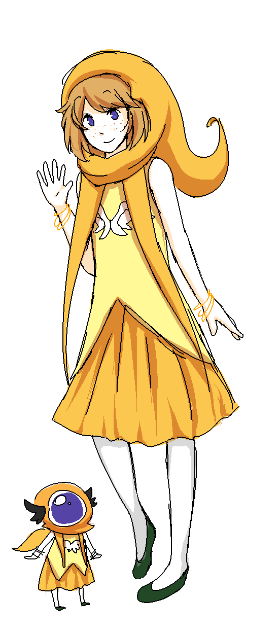 .flow, 1girl, adapted_costume, bracelet, chibi_inset, freckles, full_body, hat
