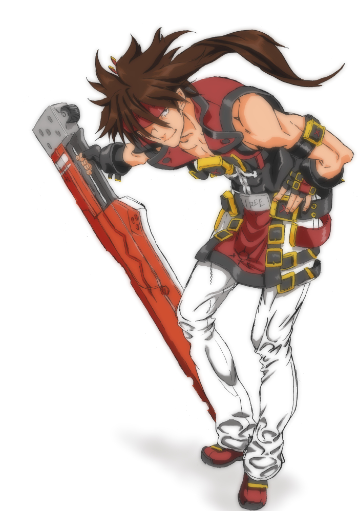 1boy, brown_hair, fingerless_gloves, gloves, guilty_gear, guilty_gear_xrd, headband, leaning_forward