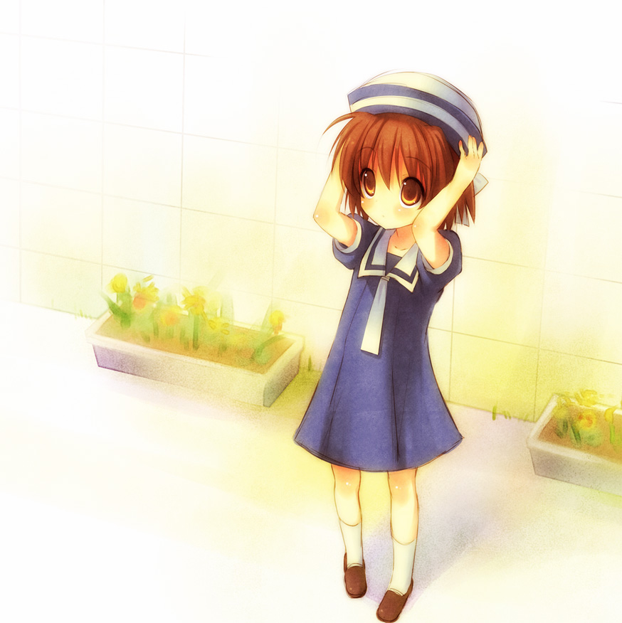 brown_hair, child, clannad, dress, hat, okazaki_ushio, sailor_dress, sailor_uniform