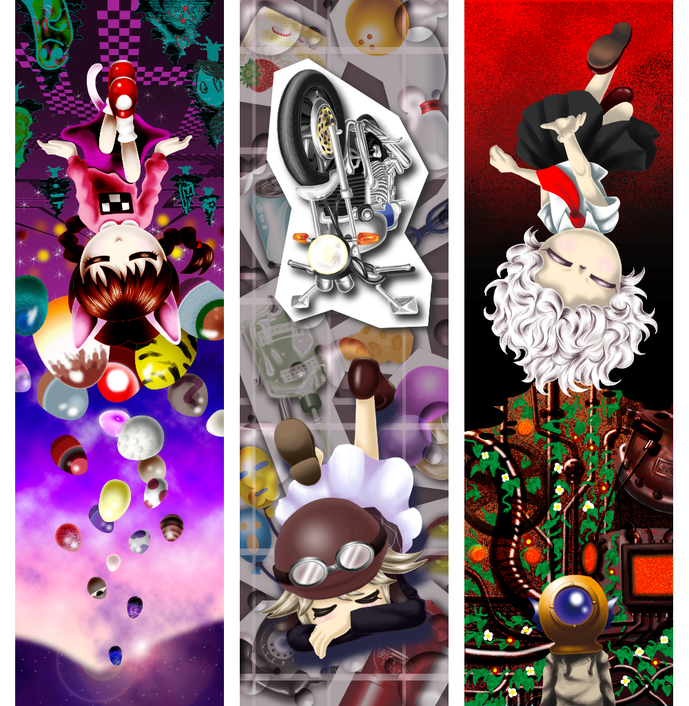 .flow, 4girls, =_=, animal_ears, artist_request, ball, balloon, bowling_ball