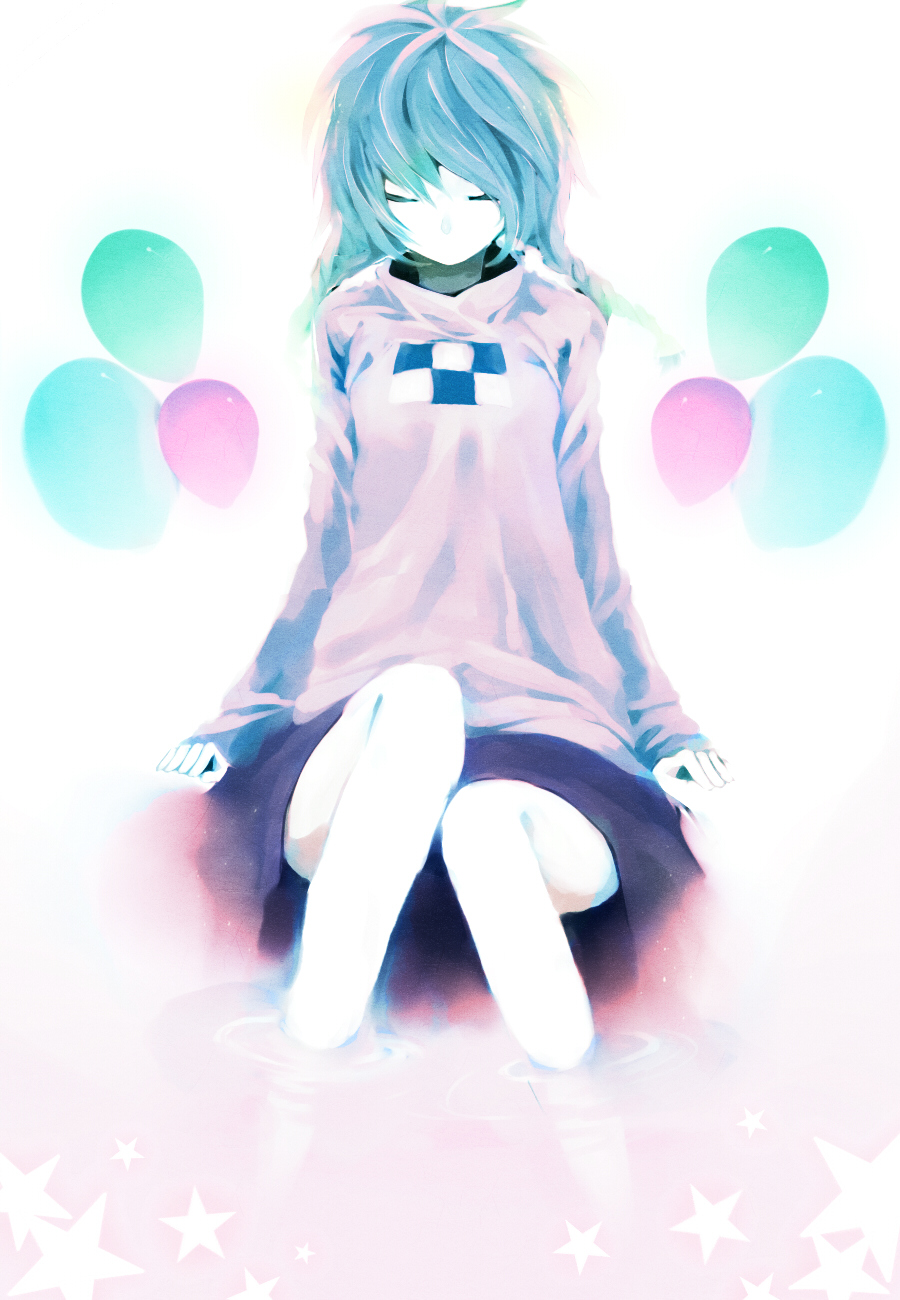 1girl, bad_id, balloon, braid, brown_hair, closed_eyes, highres, madotsuki