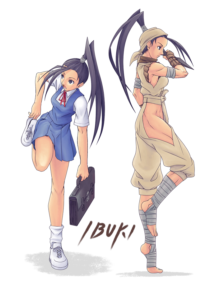 bandage, bandages, black_hair, dual_persona, ibuki, long_hair, muscle, ninja