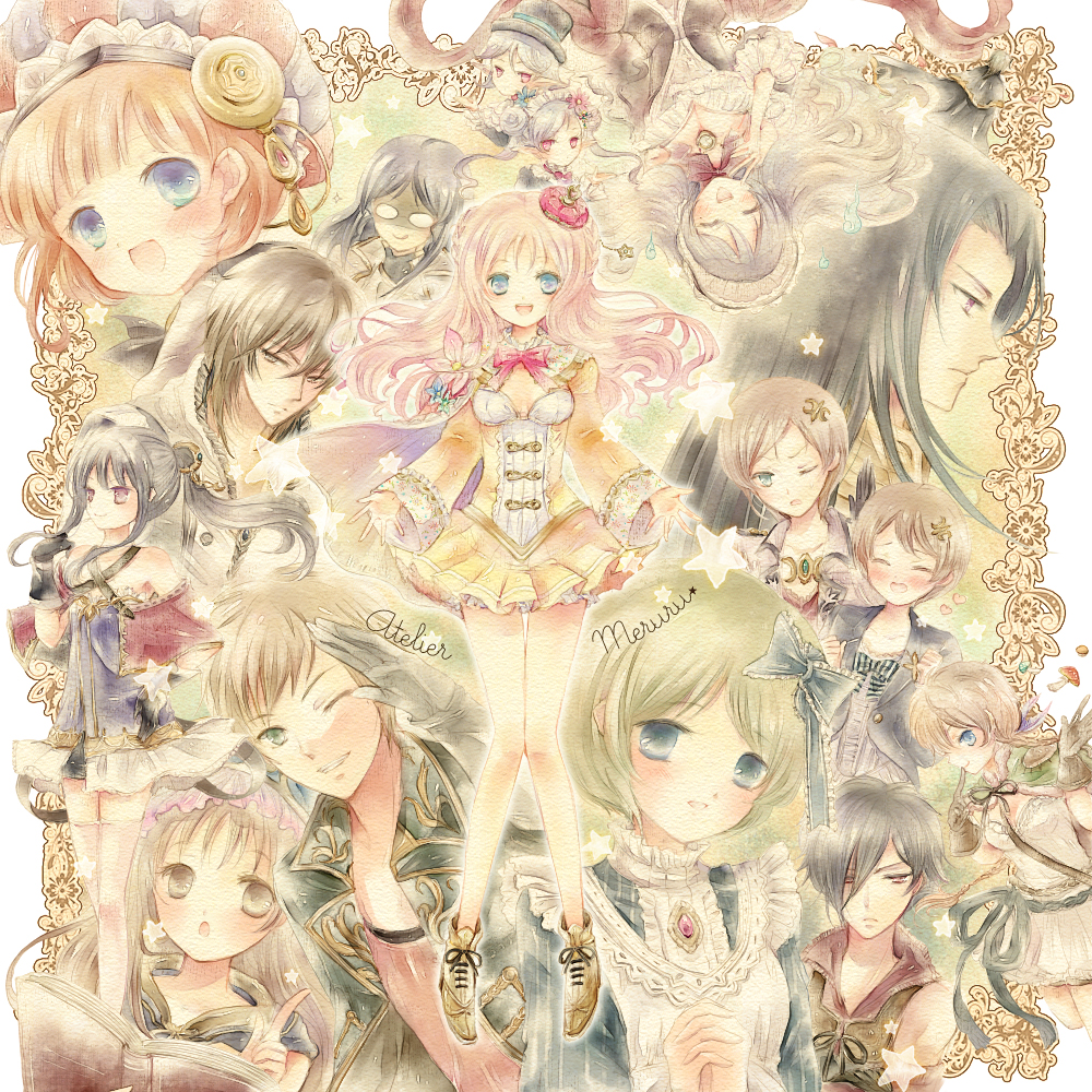 6+boys, 6+girls, :d, :o, ankle_boots, aoyama_homare, astrid_zexis, atelier_(series)