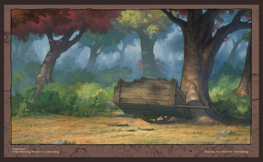 autumn, broken, bush, cart, forest, nature, no_humans, original