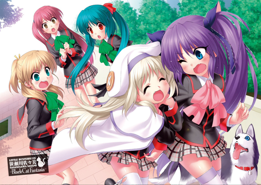 5girls, :d, :o, ^_^, animal_ears, blonde_hair, blue_eyes, brown_hair