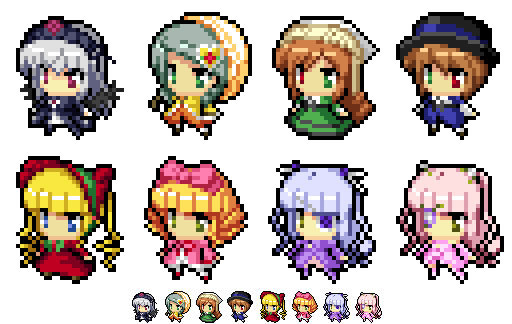 6+girls, barasuishou, blonde_hair, blue_eyes, bonnet, bow, chopper_(mizuki_mitsuru), dress, drill_hair, eyepatch, flower, frills, hina_ichigo, kanaria, kirakishou, lolita_fashion, long_hair, multiple_girls, patchcon, pink_bow, pink_hair, pixel_art, purple_hair, rose, rozen_maiden, shinku, silver_hair, souseiseki, suigintou, suiseiseki, twintails, very_long_hair, wings, yellow_eyes