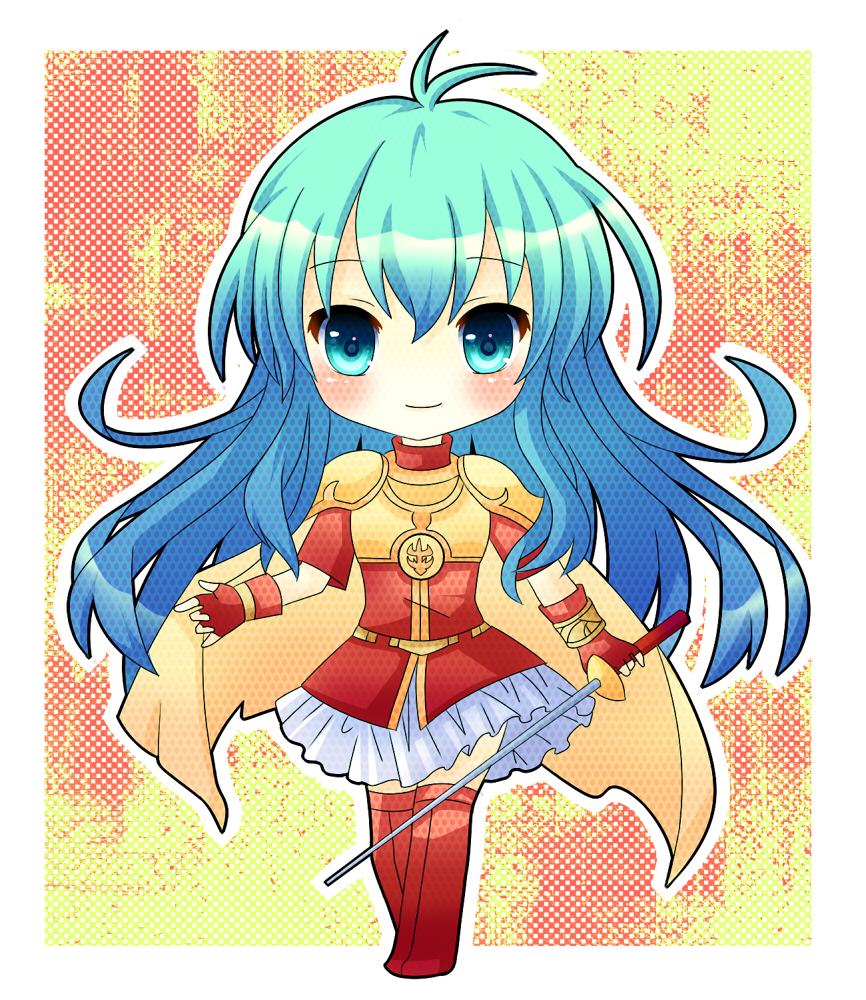 1girl, aqua_eyes, aqua_hair, armor, armored_dress, blush, boots, breastplate