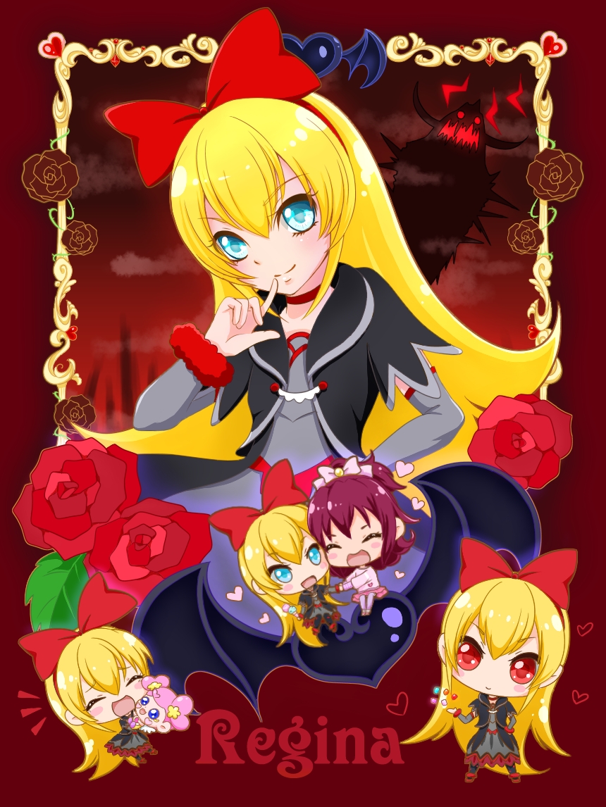 3girls, :d, ai-chan_(dokidoki!_precure), aida_mana, baby, bat_wings, blonde_hair, blue_eyes