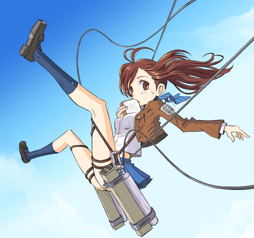 1girl, bread, breasts, brown_eyes, brown_hair, eating, female, food