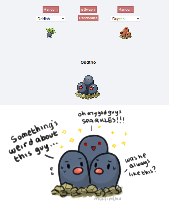 artist_name, dugtrio, fusion, muffinchu, no_humans, oddish, pokemon, sparkle